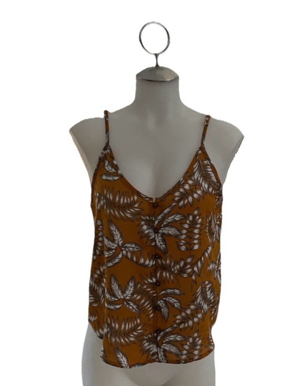 Addie Women's Mustard Botanical Print Spaghetti Strap Tank Top